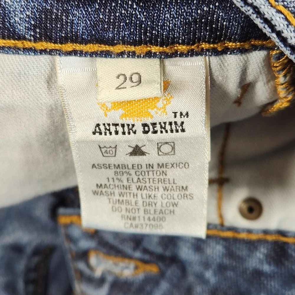 Antik Denim Jeans Womens 29 Medium Wash Low Rise Skinny Stretch Blue Embroidered